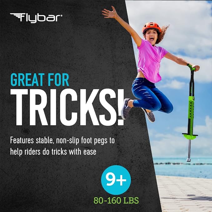 Flybar Master Pogo Stick for Kids Ages 9+, 80–160 lbs – Easy Grip Handles – Active Exercise Toy for Tweens & Teens – Outdoor Toy with Non-Slip Foot Pegs for Boys and Girls – No Assembly Needed