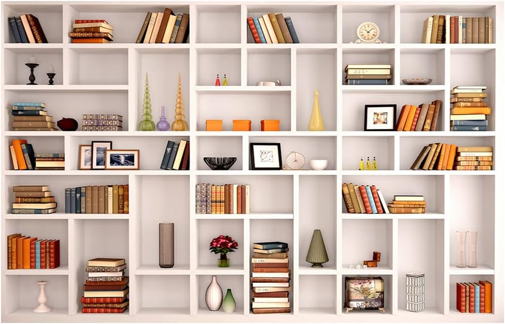CGXINS 7x5ft White Bookshelf Office Backdrop Photo Backdrop Video Conference Zoom Backdrop Home Office Decoration