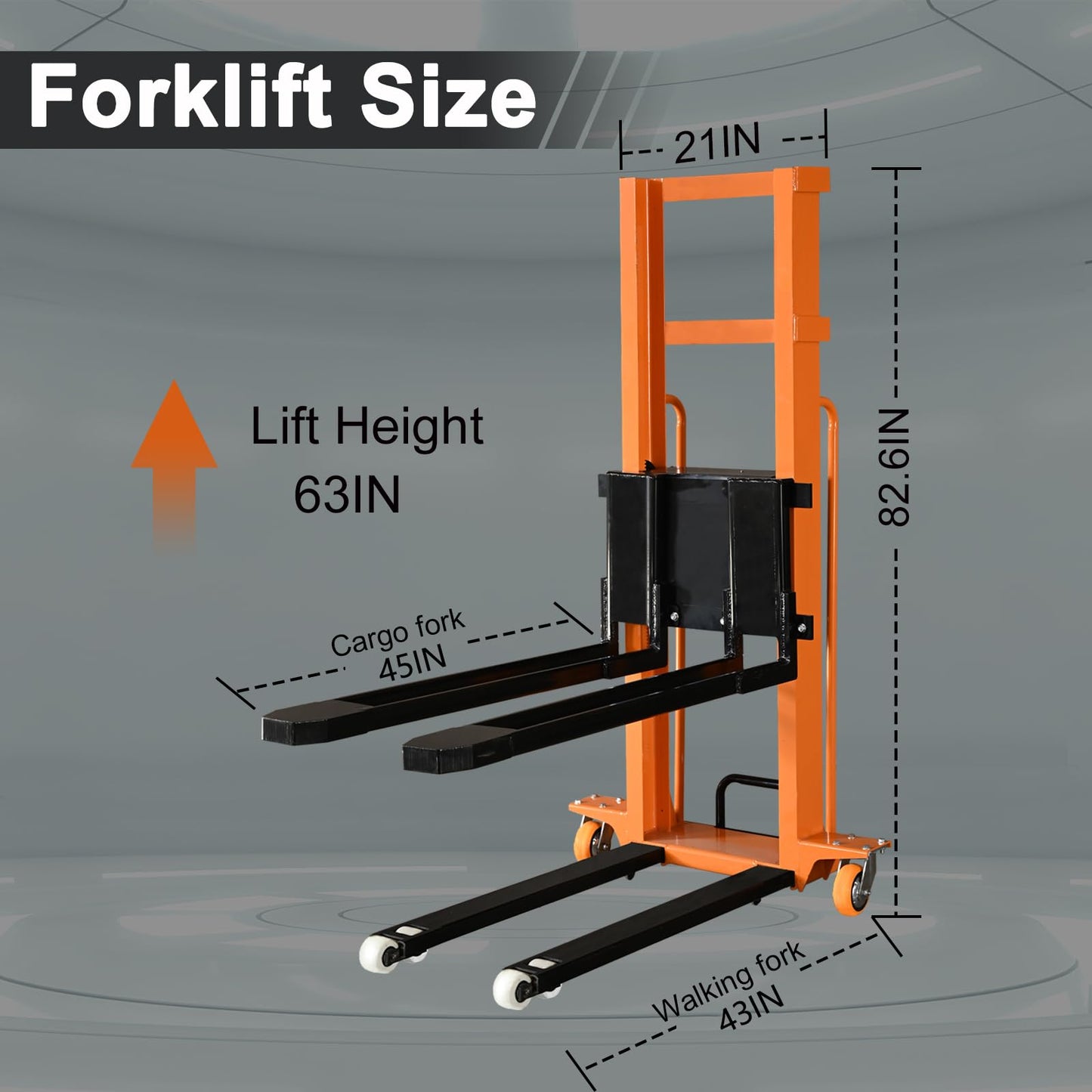 Electric Pallet Stacker Electric Forklift Capable of Boarding Trucks Pallet Lift 1300lbs Capacity 63" Lifting Height Material Lift with Fixed Legs