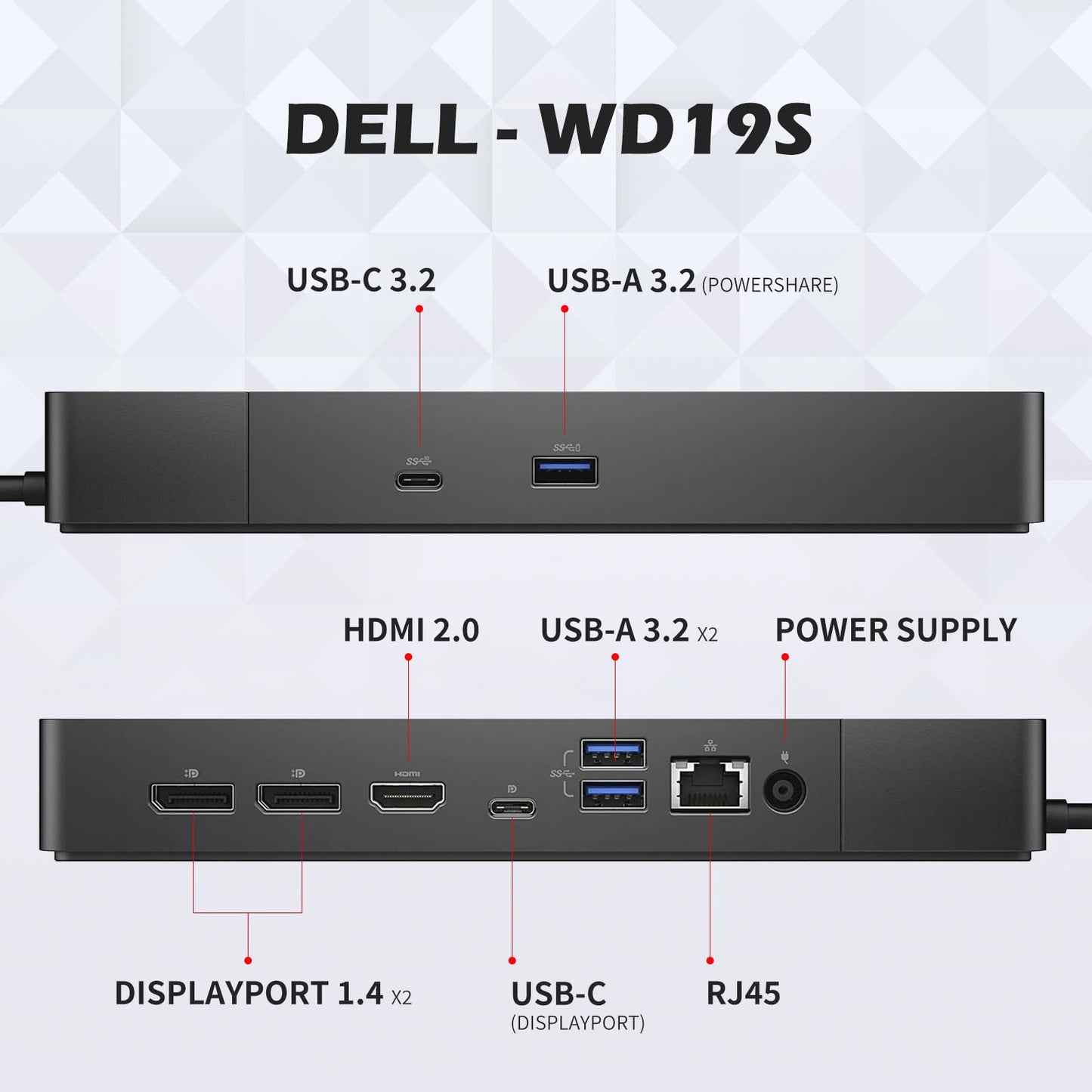 WD19S Dell Docking Station, Performance Dock WD19S, 180W Power Adapter + 130W Power Delivery, Support Dual/Triple Monitor & 4K Displays, with Fkafusion Tech HDMI and DP Cable, New - 3 Year Warranty