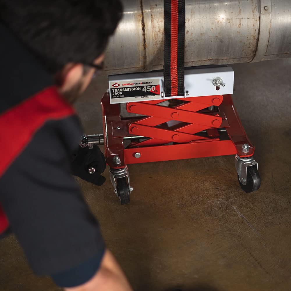 AFF Manual Transmission Jack - Use 1/2" Drive Ratchet to Operate - for Transmissions & Gas Tanks on Smaller Vehicles - 450 lbs Capacity