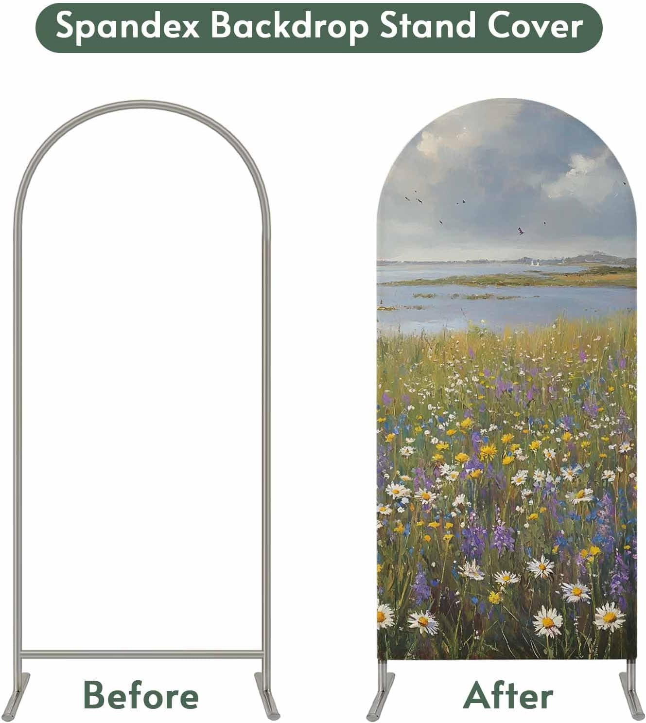 Jnbasdffb 7.2 Spring Floral Wedding Arch Cover,Stretchy Spandex Arch Backdrop Stand Covers FT,Modern Oil Painting