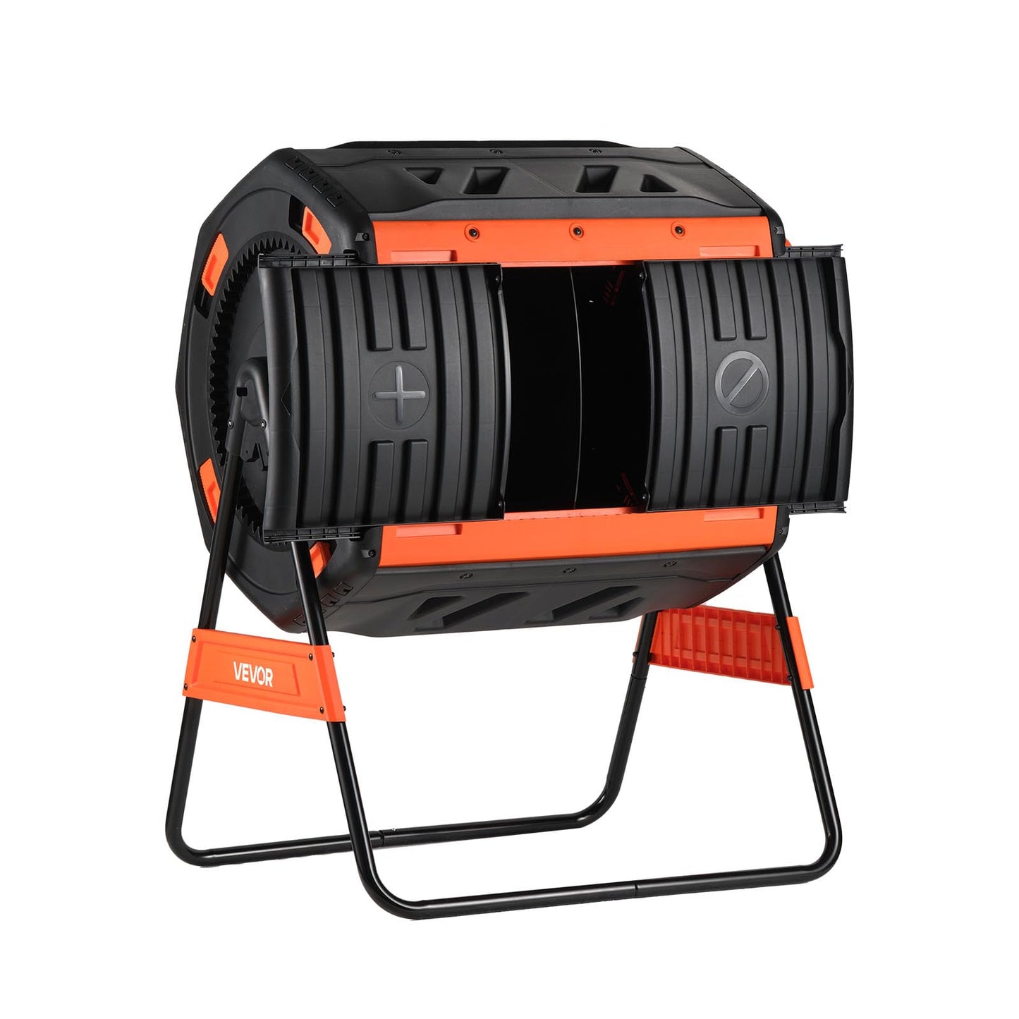 VEVOR Compost Tumbler, 53 Gallon Dual Chamber Outdoor Tumbling Composter with 2 Sliding Doors and Aeration System, Large Easy-Turn Rotating Composting Bin for Outside, Garden, Kitchen, and Yard Waste