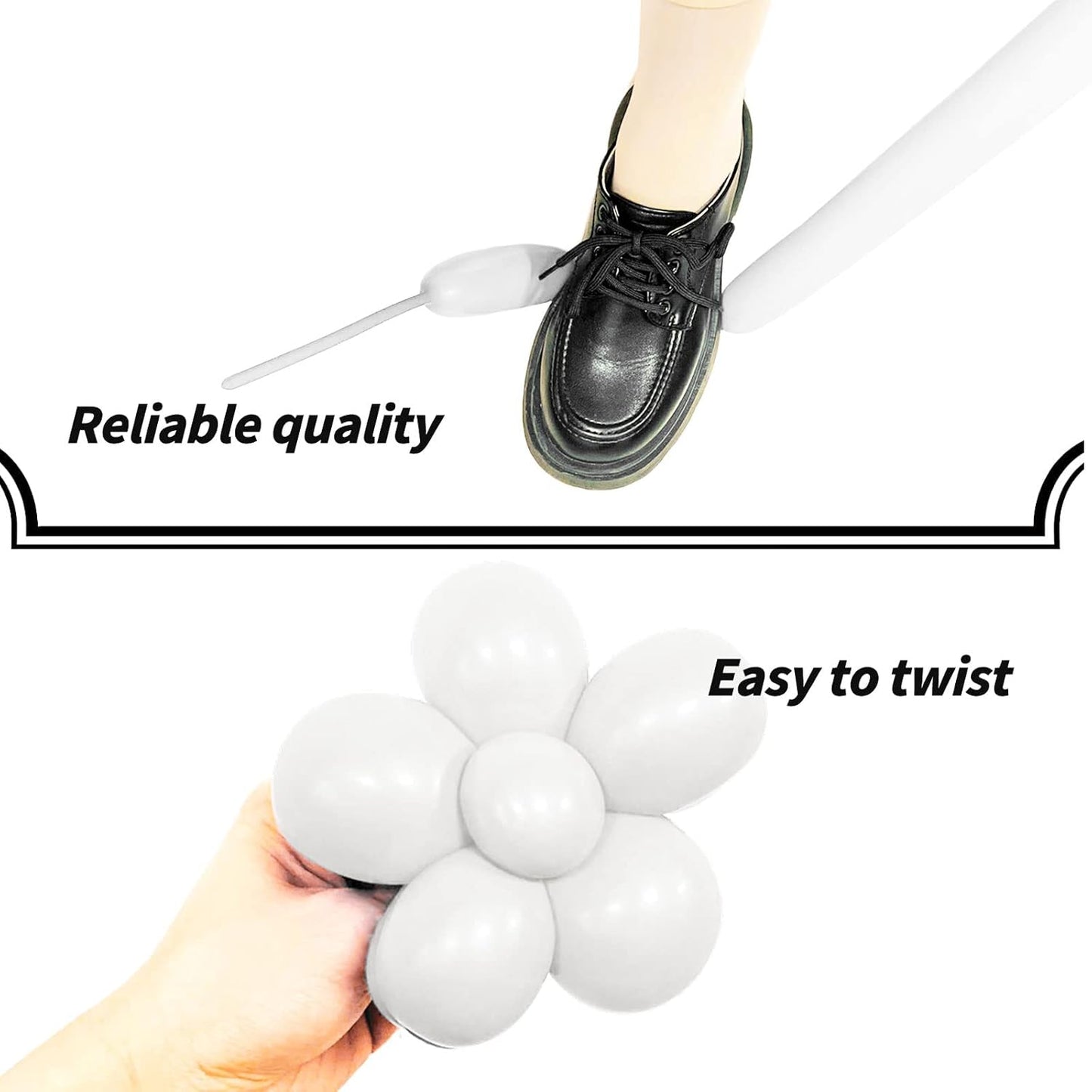 White 260 Balloons by [Brand Name] - Thick Latex for Twisting & Arch Tying | 100pcs for Kids' Parties & Weddings