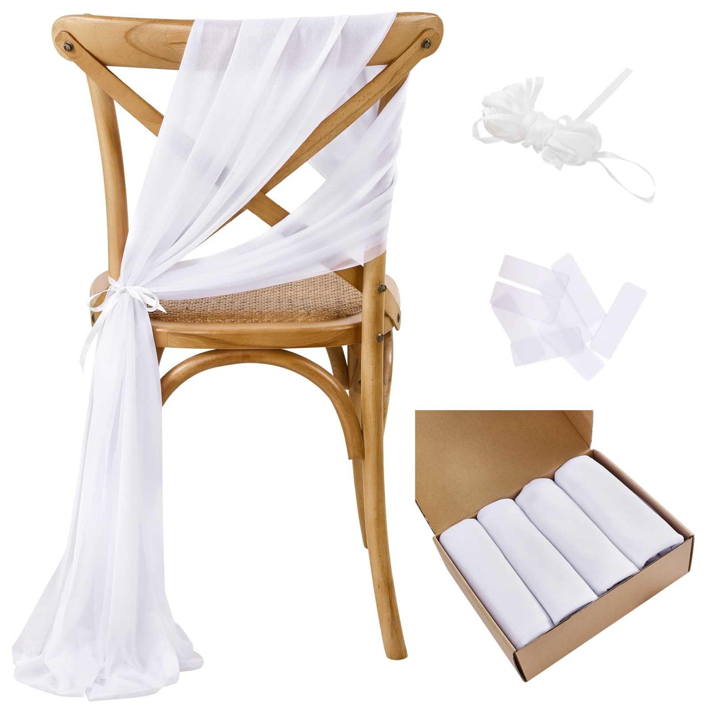 PakiInno White Chair Sashes 50 PCS Tulle Chair Cover 8ft Loing Wedding Banquet Decorations for Aisle Back and Side of Chair Sheer Drapes Fabric