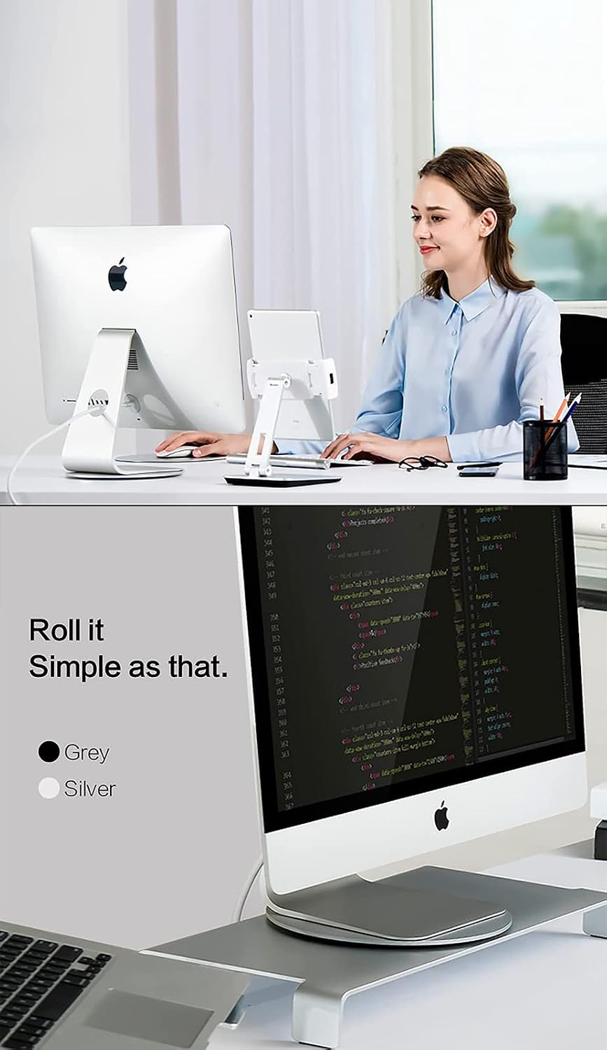 Yoqanr 360 Rotation Monitor Stand, Grey Aluminum Alloy, Wide Compatibility for iMac, Laptop, Potted Plants, Arts