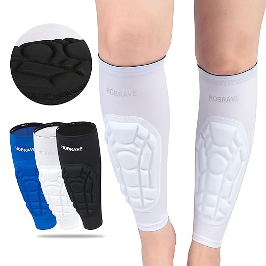 HOBRAVE 2PCS Soccer Shin Guards Padded Calf Compression Sleeves Supports for Shin Splint