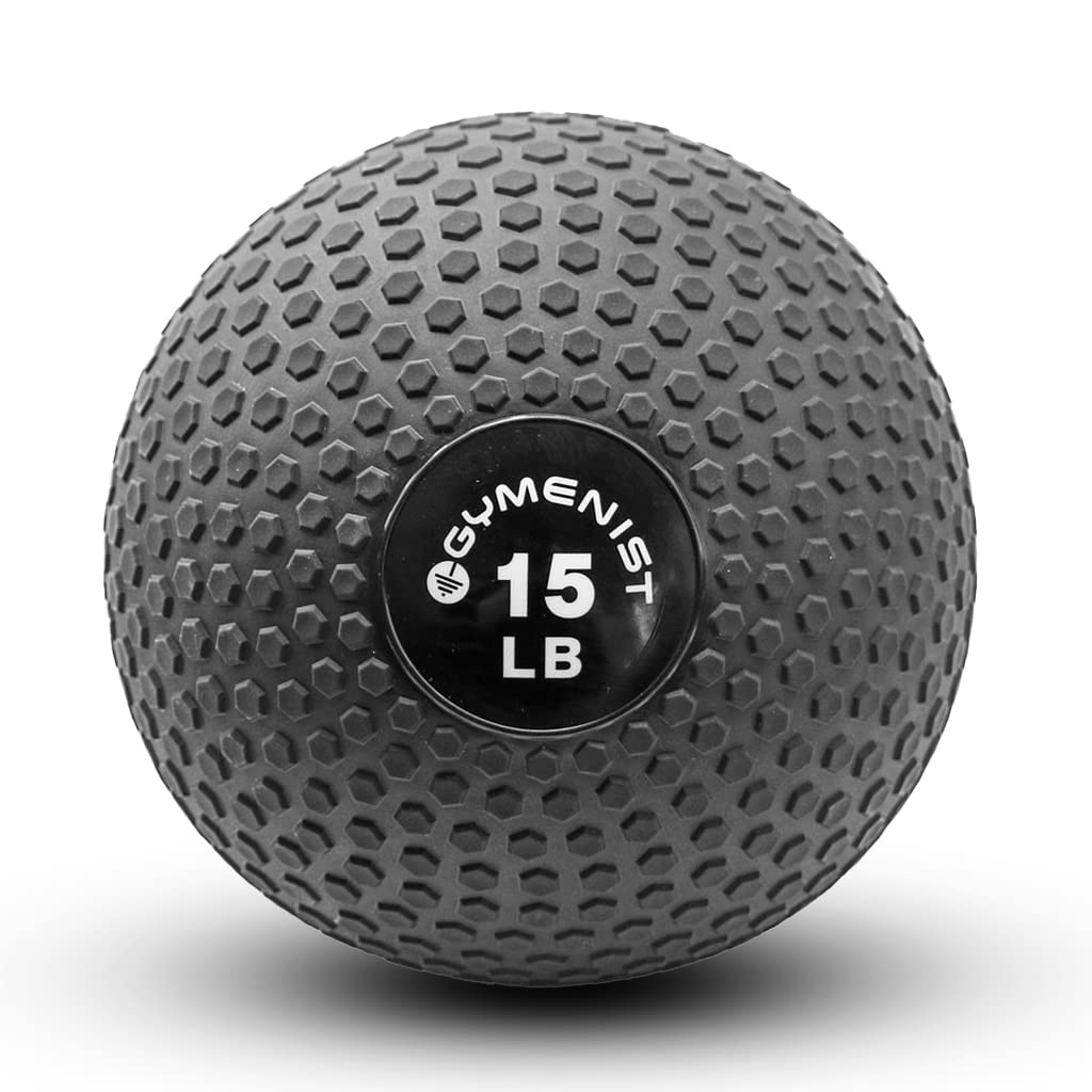GYMENIST Weighted No Bounce Slam Ball Intensive Workout Training Gym Exercise Weight Balls Equipment (15-LB, Black Classic)