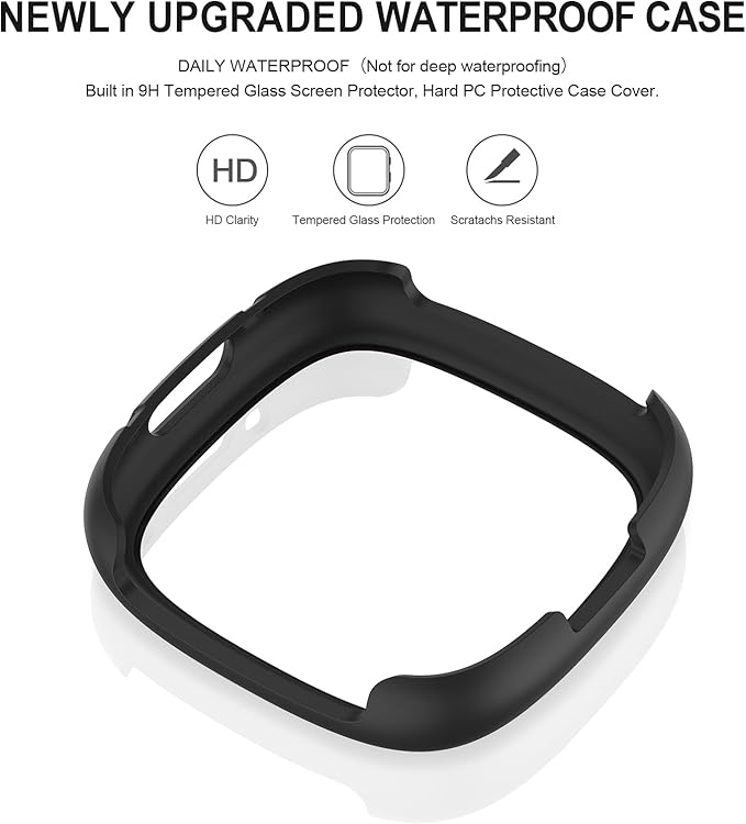 Vancle Case for Fitbit Versa 4 / Fitbit Sense 2, 4-Pack Screen Protector Tempered Glass Full Around Hard PC Case with Sensitive Touch Film Protective for Fitbit Sense 2 / Versa 4 (Black*4)