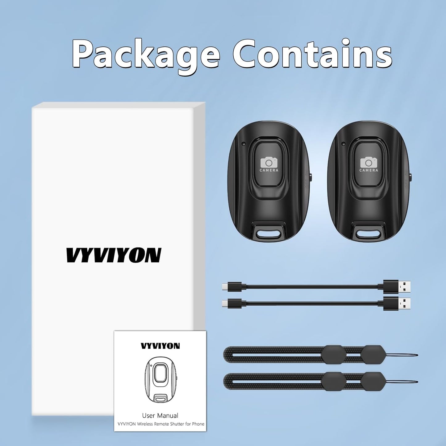VYVIYON (2 Pack) Bluetooth Camera Remote Shutter for iPhone and Android Smartphones, Rechargeable Wireless Phone Remote