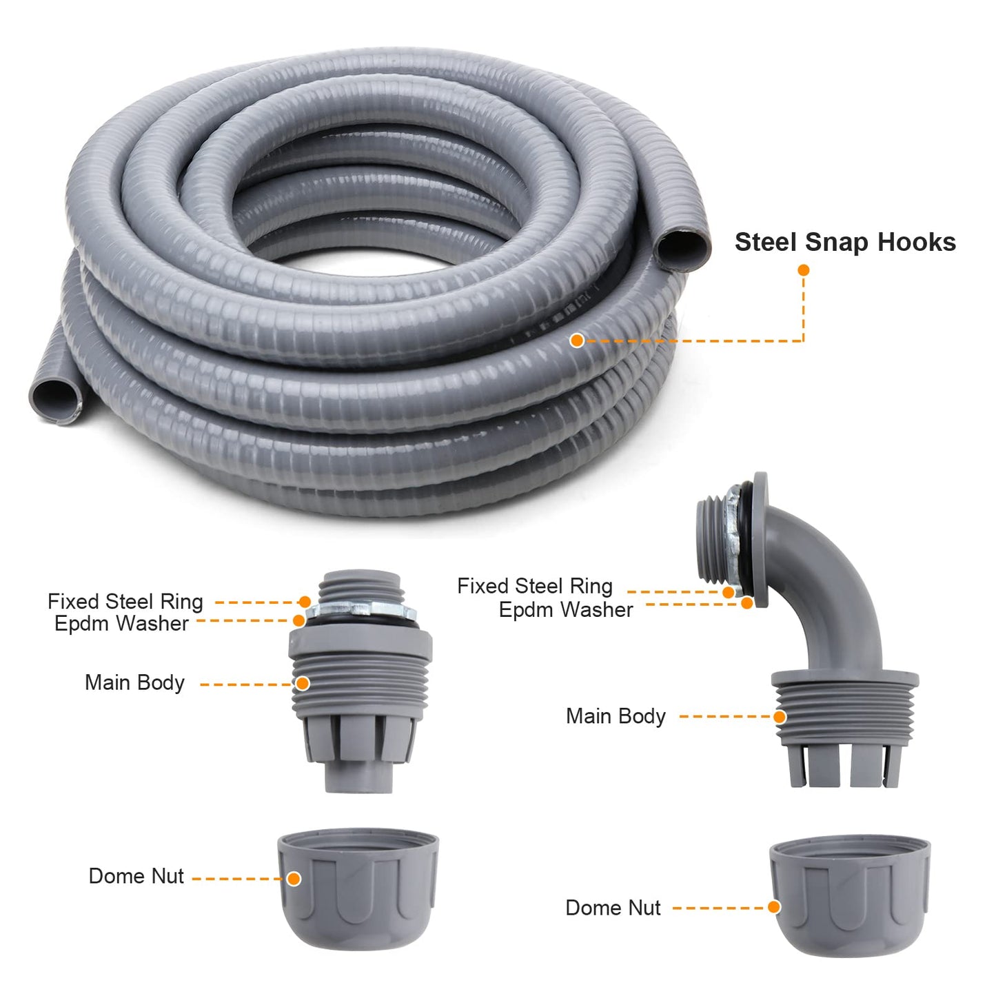 DWALE Liquid-Tight Conduit and Connector Kit,Flexible Non Metallic Liquid Tight Electrical Conduit,1inch100ft Electrical Conduit Kit,with5 Straight and3 Angle Fittings Included,1 in. Dia (100FT)