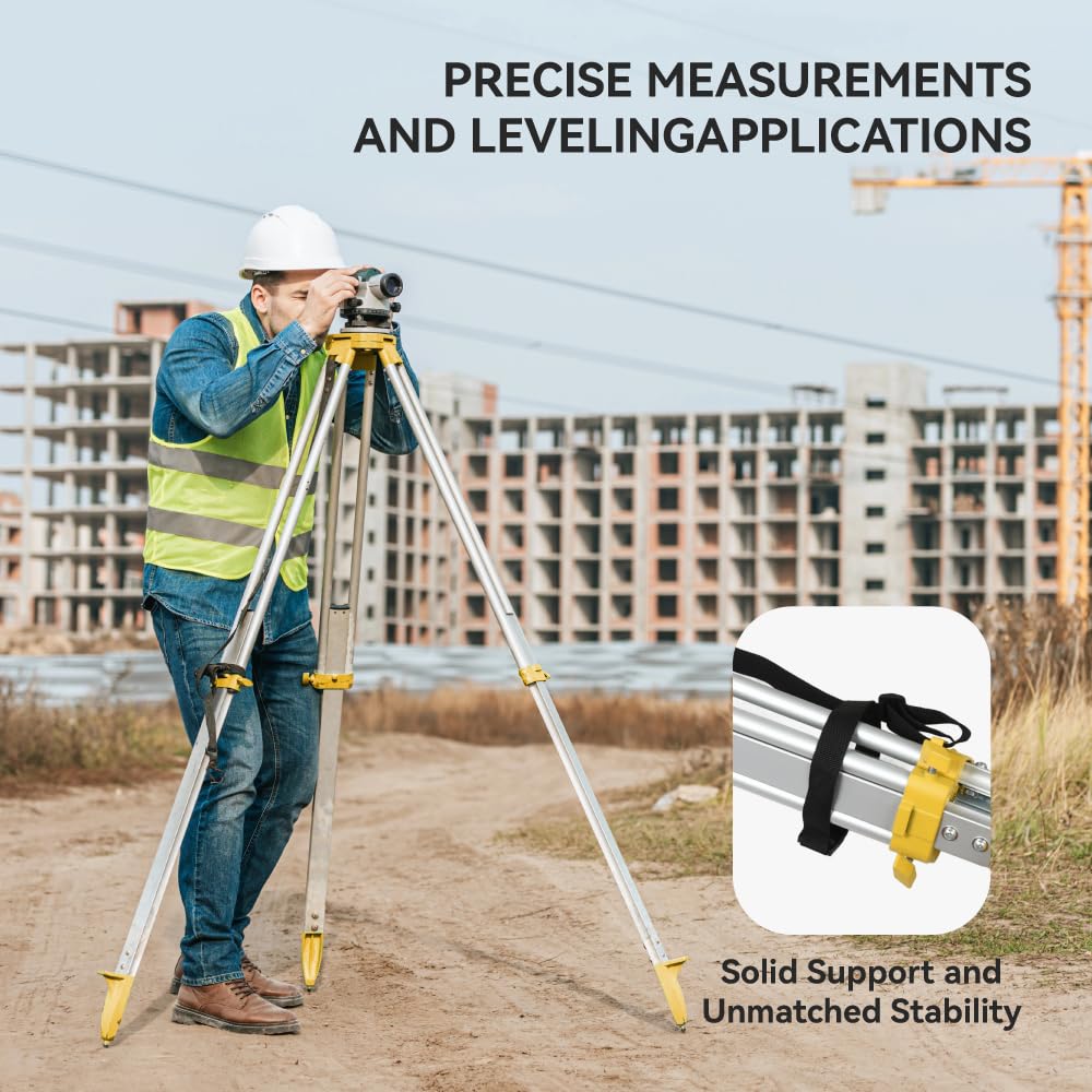 SingularXYZ Aluminum Surveying Tripod, Heavy Duty Construction Transit Tripod with Quick Clamp, 5/8-Inch-11 Threaded Flat Head for RTK Base Station, Total Station & Laser Level