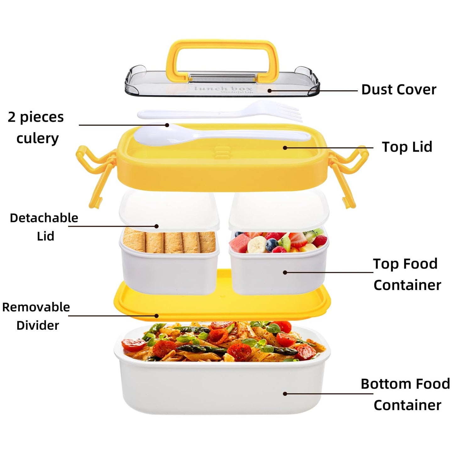 Covzoe 3 Pack Stackable Bento Box, Leakproof Adults Lunch Box with Spoon Fork, Portable 3 Compartments Food Storage Snack Containers with Handle for Dinner out Work Picnic, Microwave Safe