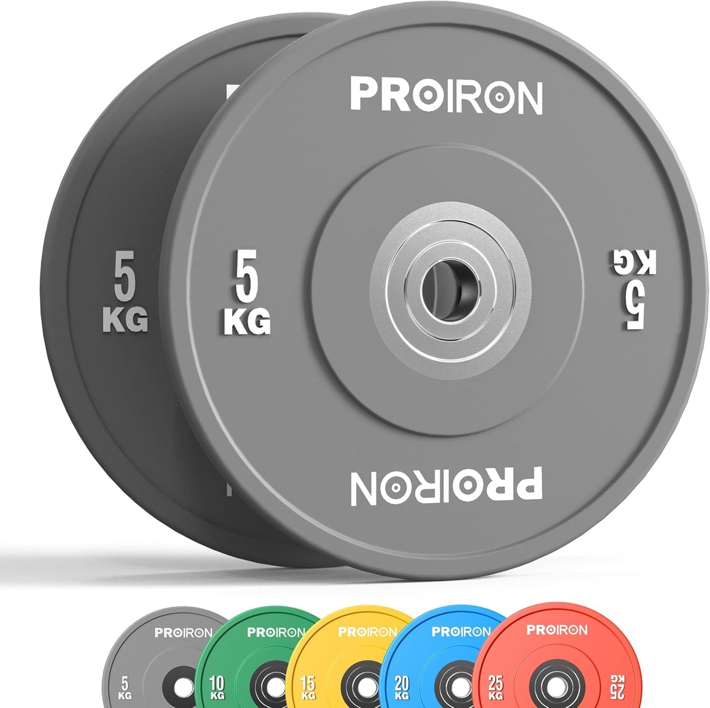 PROIRON Olympic Rubber Bumper Plates,Floor Protective Weight Plates,2" Solid Weight Plates for Barbell Strength Training and Weight Lifting,Less Impact, Absorb Bounce&Shock,5KG(11LB)/10KG(22LB)/15KG(33LB)/20KG(44LB),Single or Pair