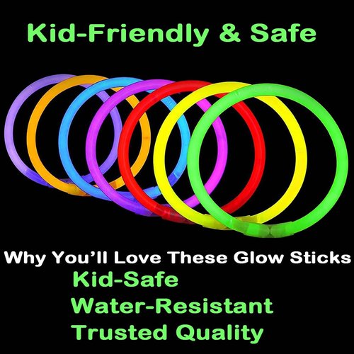 Glow Sticks Bulk Party Pack - 100PCS 8” Glow In The Dark Bracelets | Perfect For Halloween & Camping Fun