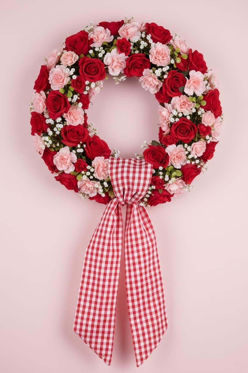 Red White Checkered Plaid Bow Ribbon Wreath Sash by [Brand Name] - Perfect for Christmas, Valentine's Day & Patriotic Decor (5.12" x 54.33")