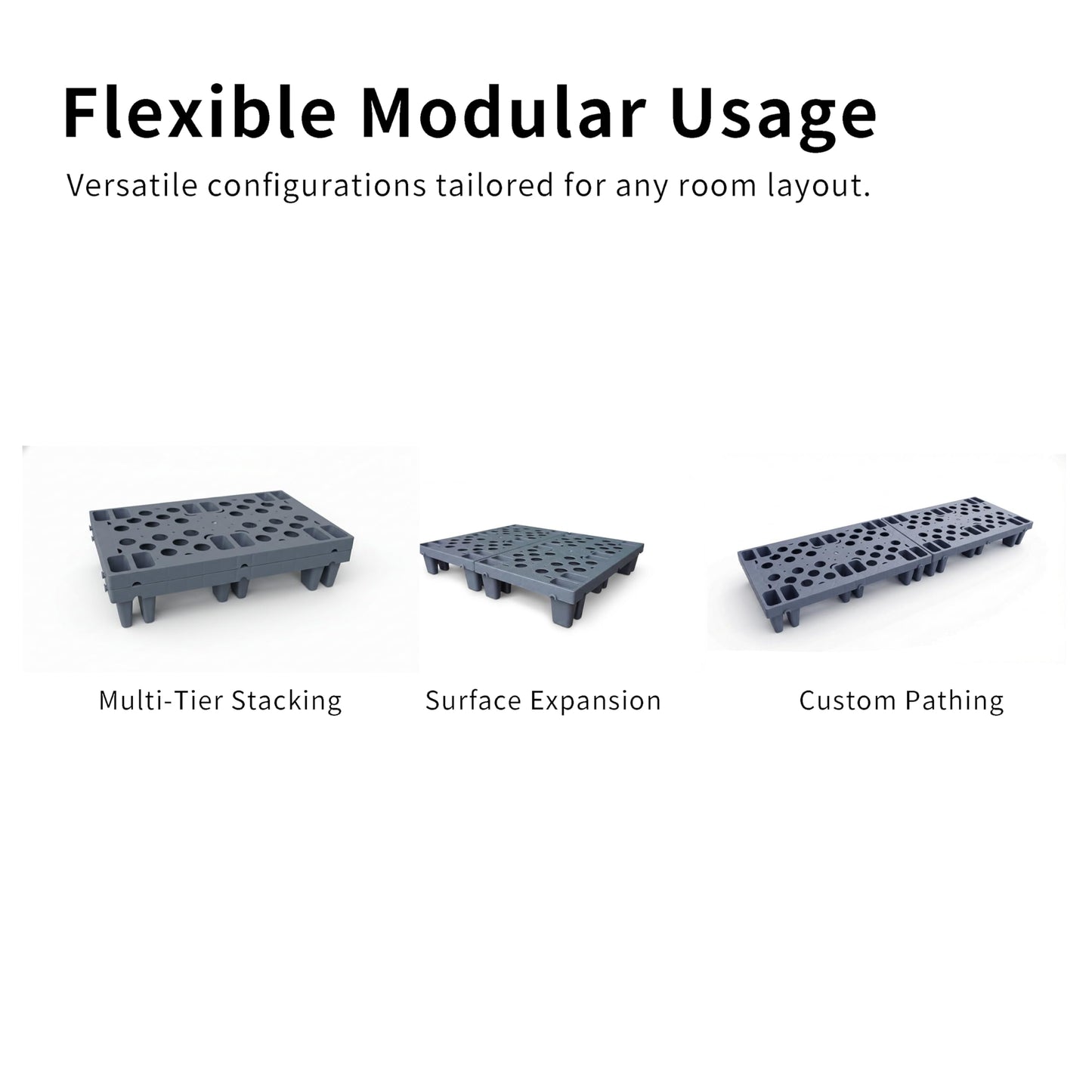 Heavy Duty Plastic Pallets, Grey Interlocking Storage Platforms with Breathable Grid Design, 11.8 x 19.7 x 3.9 Inches, 10 Pack, Indoor Outdoor Use for Basement Storage, Storage Shed, Warehouse
