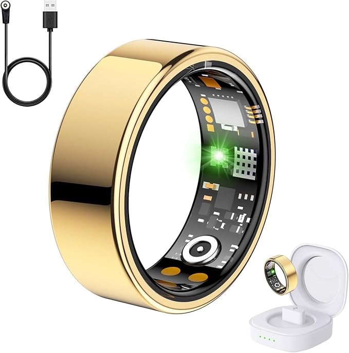 Health Tracker Ring, Smart Health Ring for Women Men with Heart Rate, Blood Oxygen, Sleep Monitor, Steps,Calories, No Subscription Fee, IP68 Waterproof Smart Ring for iPhone & Android (Gold, 10#)