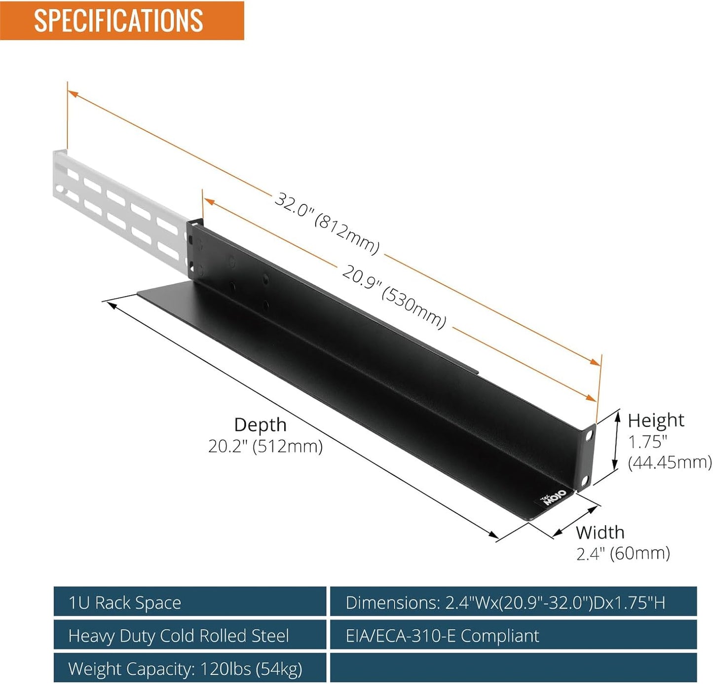 Tecmojo 1U Rails,4-Post 20.9"-32" Universal Rack Mount Server Rack Shelf Rail with Adjustable Depth Fit for Non-Rack