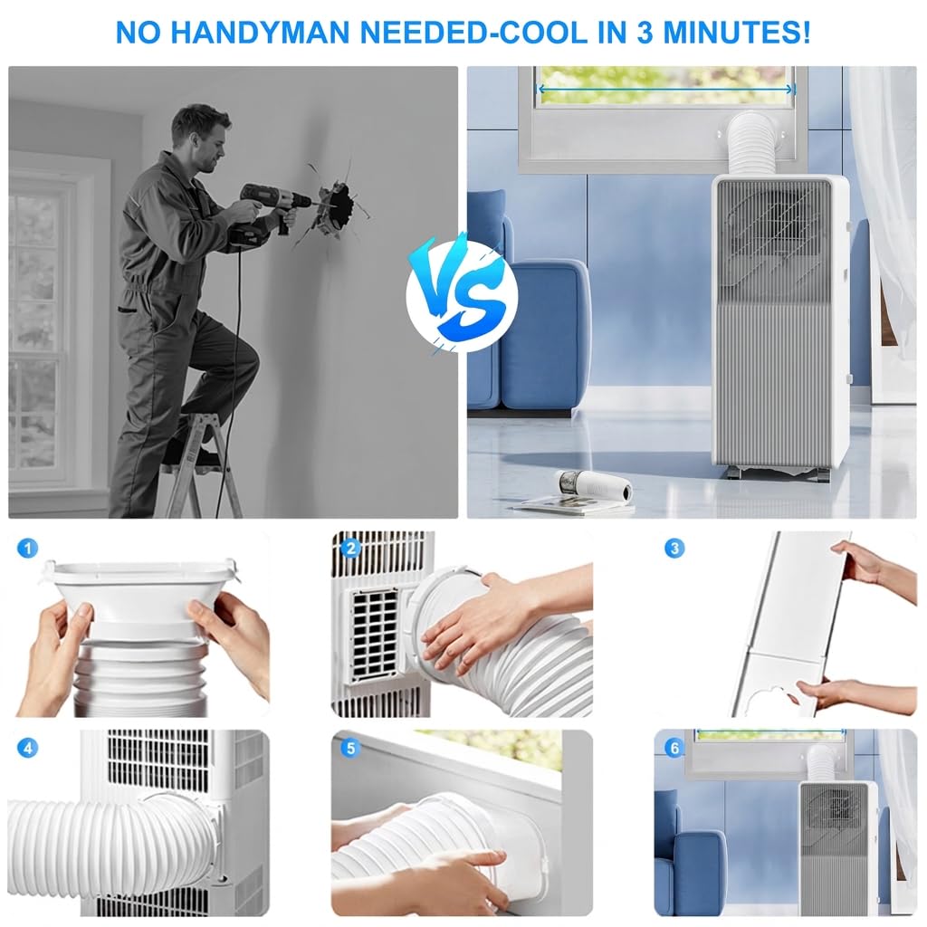 14,000 BTU Portable Air Conditioners for Rooms Up To 700 Sq.Ft. Portable AC, Dehumidifier, 24H Timer, Sleep Mode & Water level indication, Remote Control & Window Kit, White & Grey