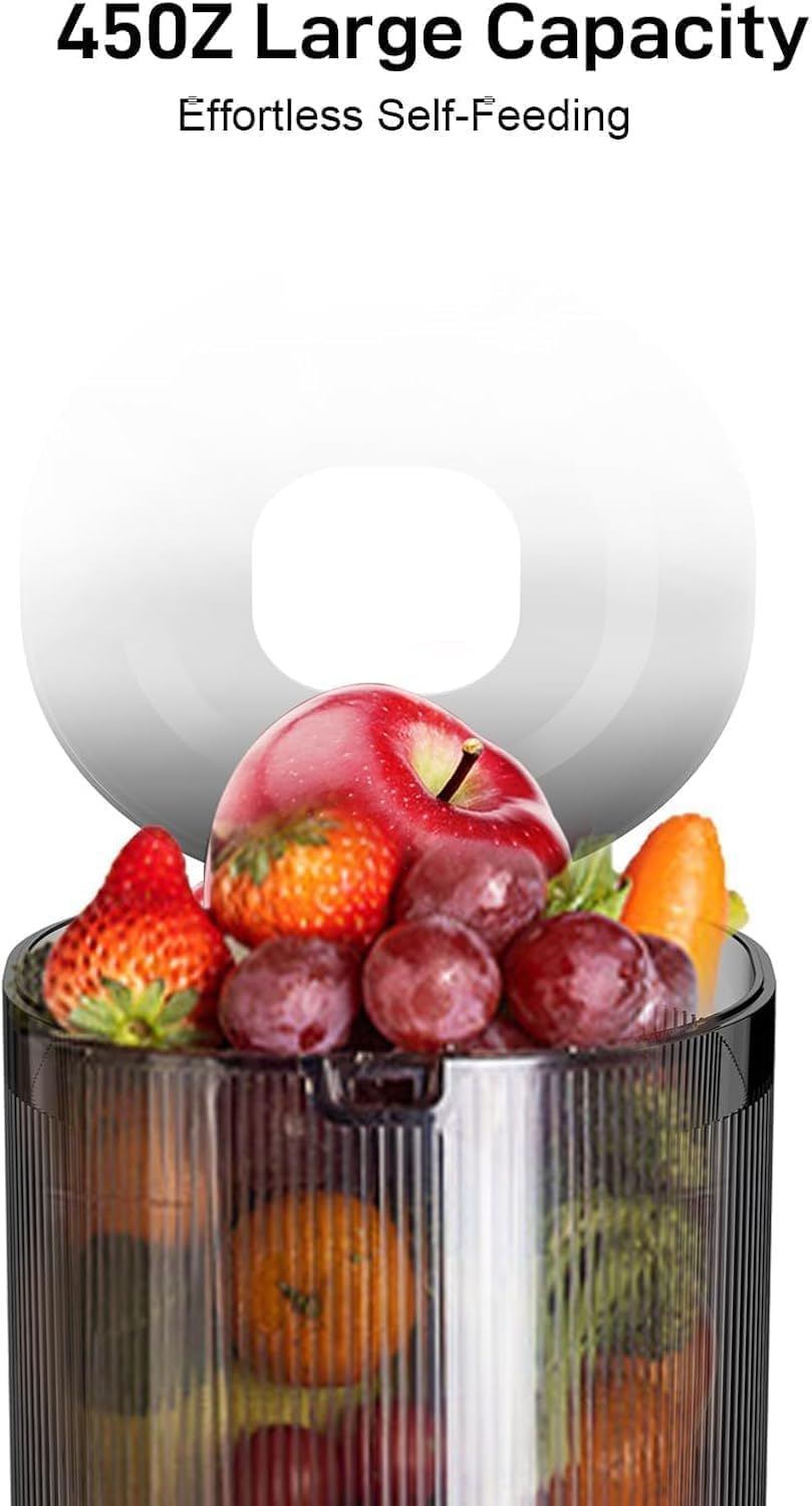 SIFENE Cold Press Juicer, 4" Wide Feed Chute Masticating Juicer with 63RPM Slow Grind, High Juice Yield Fruit & Vegetable Juicer Machine, Easy to Clean with Reverse Function, BPA-Free, Gray