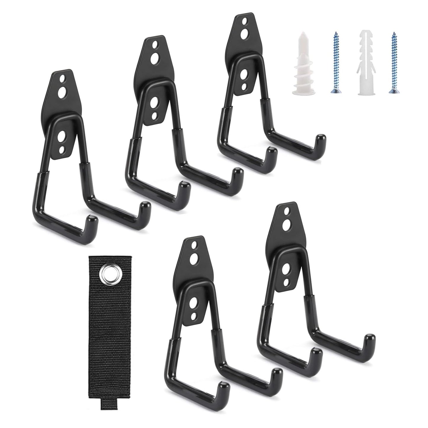 SecureElastic Garage Hooks & Extension Cord Storage Straps, Heavy Duty 2.8 inch Wall Mounted Storage Hangers for Ladders, Hose, Bike, Garden Tools Organization 6 Pack