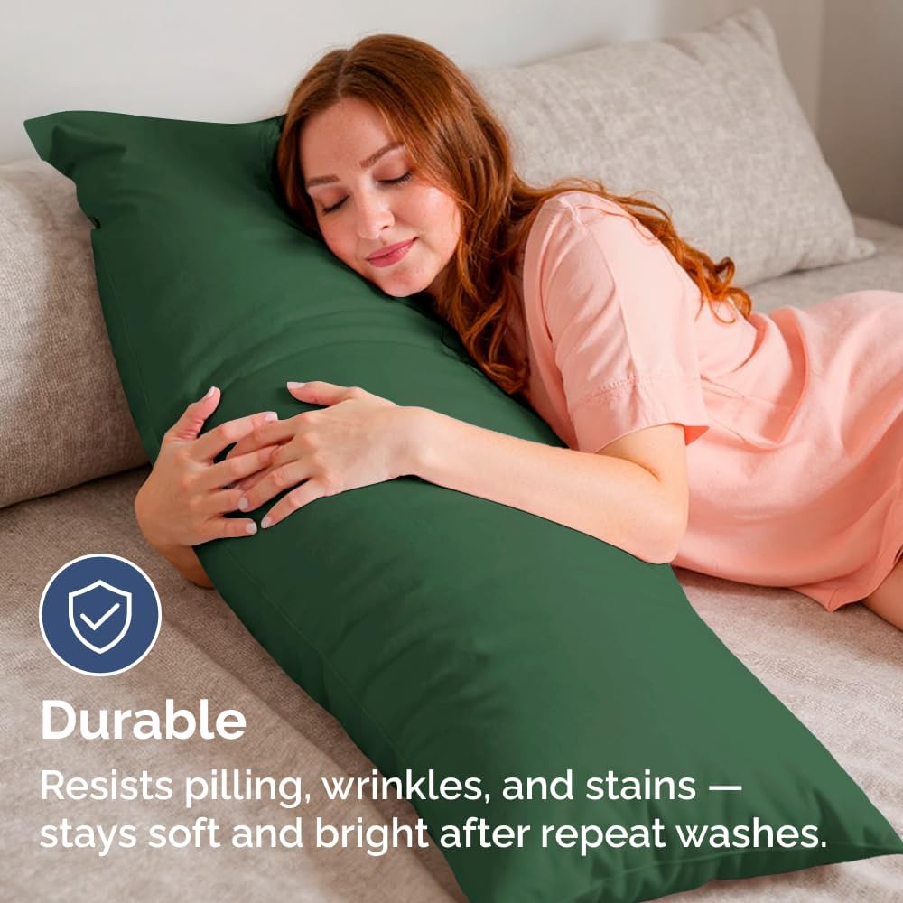 Skiennix Body Pillowcases Set of 4 | Soft, Breathable 20x54 Long Pillow Covers - Emerald Green, Fade-Free & Machine Washable