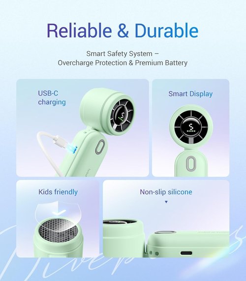 Diveblues Mini Portable Turbo Fan - 30ft/s Cooling Power | 12H Battery Life, 4000mAh, 3-in-1 Handheld/Neck/Desk Fan