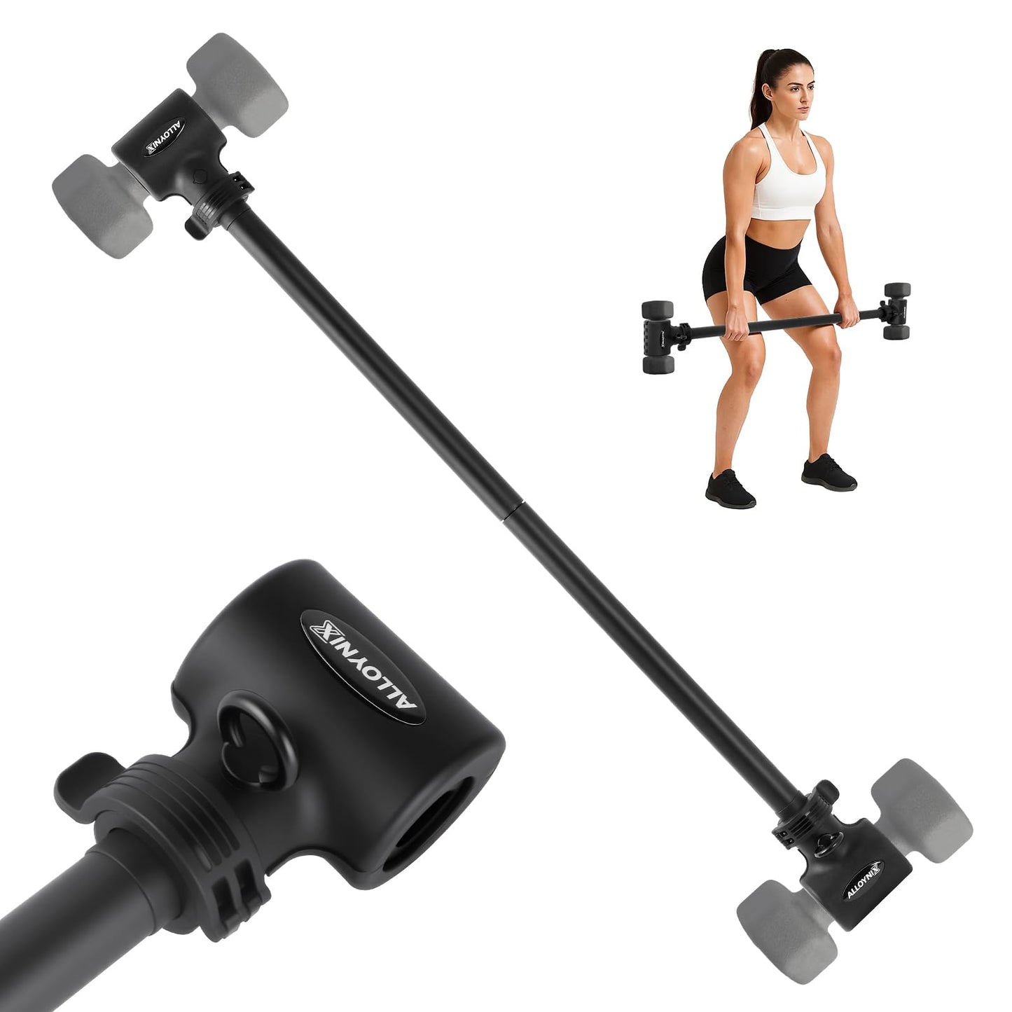 ALLOYNIX Dumbbell to Barbell Converter 2.0 – Transform Dumbbells into Barbell Set for Home Gym, Adjustable Weight Bar with Anti-Slip Foam Grip, Steel Clamp & 200LB Max Capacity, Compatible with Standard Dumbbells