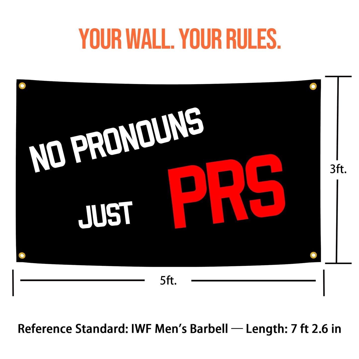 Eudaedom Gym Banner 5x3 FT - JUST PRS Easy to Hang Inspirational Workout Tapestry, Motivational Wall Decor Flag for Home Gym Garage Office Dorm Room, Durable & Fade-Resistant