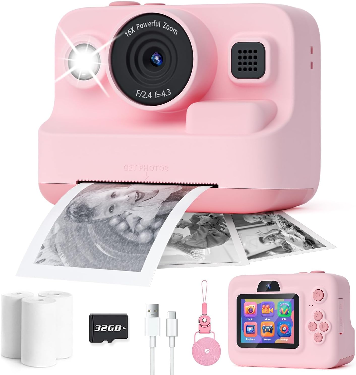 Dylanto Print,1080P 3-12,Portable 3 4 5 6 7 8 9 10 Kids Camera Instant Kids Instant Cameras that Print Photos,Christmas