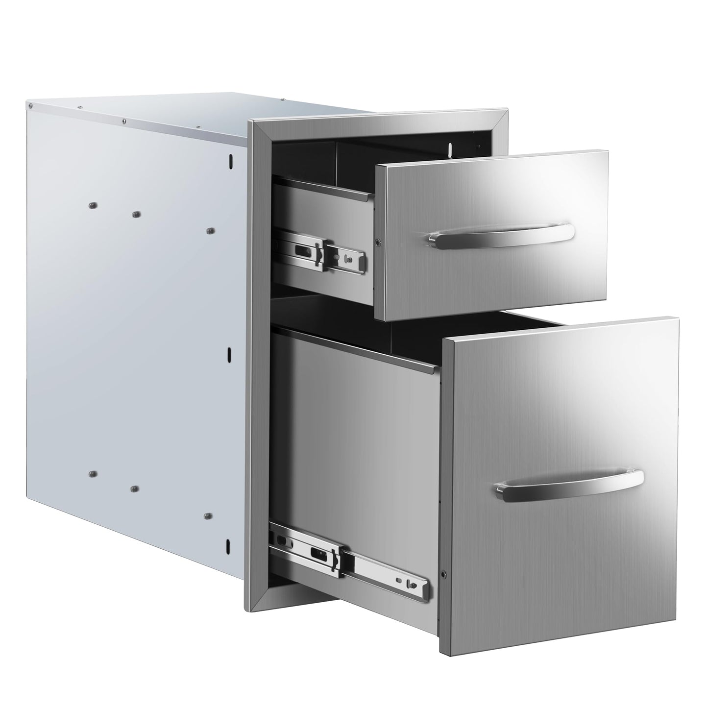 KODOM Outdoor Kitchen Double Drawers 13W x 20H x 21D Inch, Flush Mount Access BBQ Island Drawers for Outdoor Kitchens or Patio Grill Station