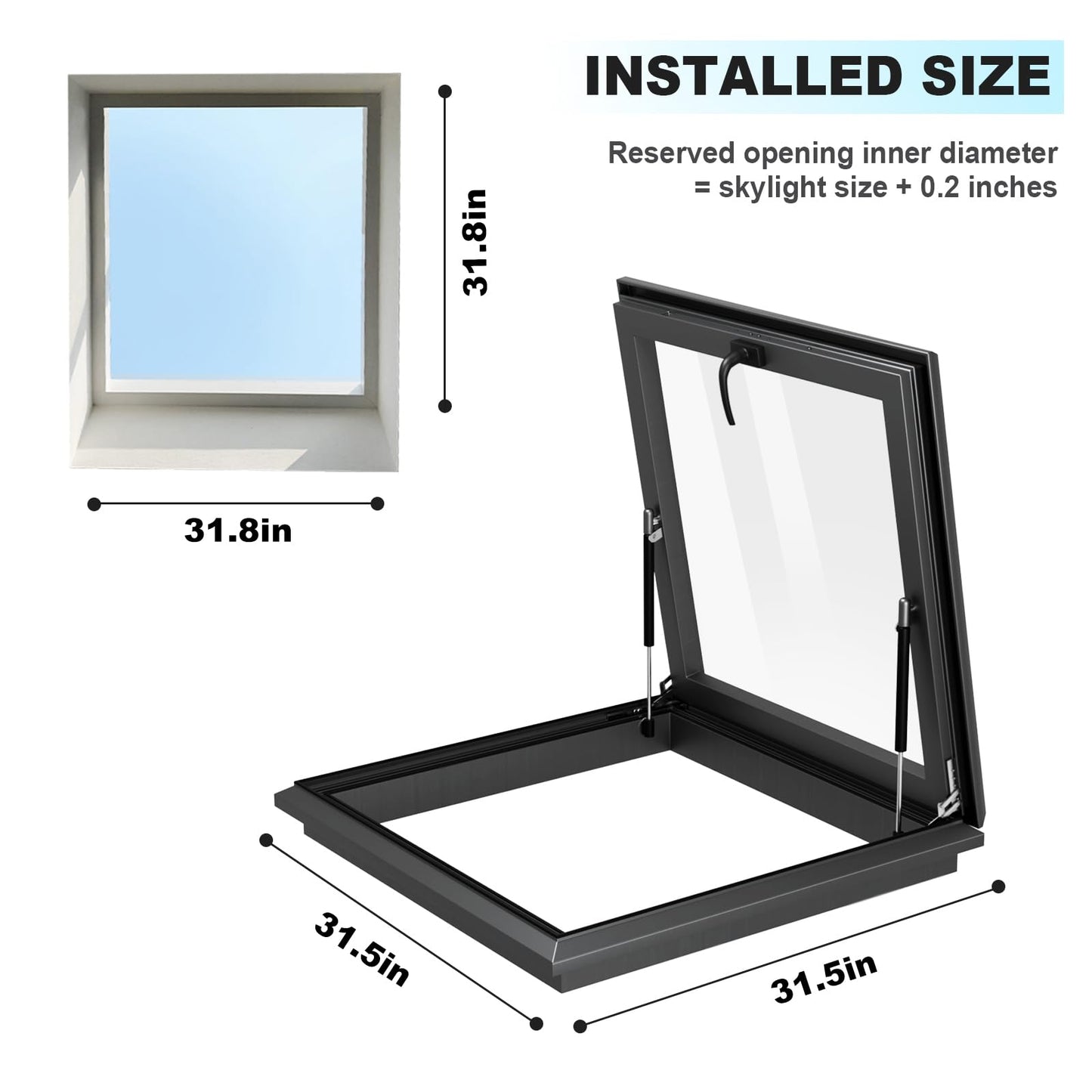 OXBZKMY Skylight Window for House Roof, Tempered Glass Roof Hatch, Sloped Flat Roof Window for Attic and Sun Room (31.5 x 31.5 in)