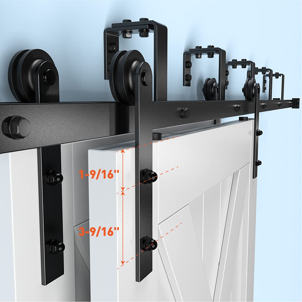 ZEKOO 10FT Double Track Bypass Sliding Barn Door Hardware Kit for 2 Doors, Bypass Barn Door Track Kit, Low Ceiling, Easy Instal, I Shape Hanger, Fit 60" Wide Door Panel
