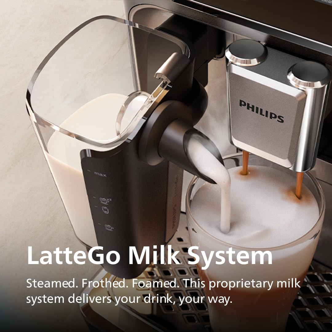 Philips 4400 Series Fully Automatic Espresso Machine, LatteGo Milk System, Integrated Grinder, 12 Hot & Iced Coffee Pre-Sets, Quick Start, SilentBrew, 15-Bar Pressure, Black Chrome (EP4444/90)