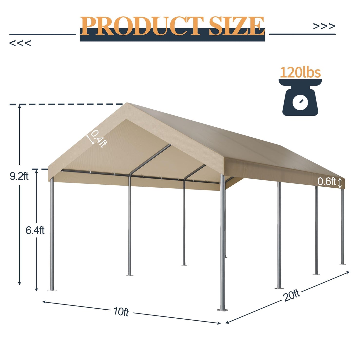 Shintenchi 10x20ft Heavy Duty Carport with UV&Wind Resistant Canopy,Portable Carport Garage Shelter with Stable Powder-Coated Steel Frame,Outdoor Carports for Car,Bike,Camp,Storage(Khaki)