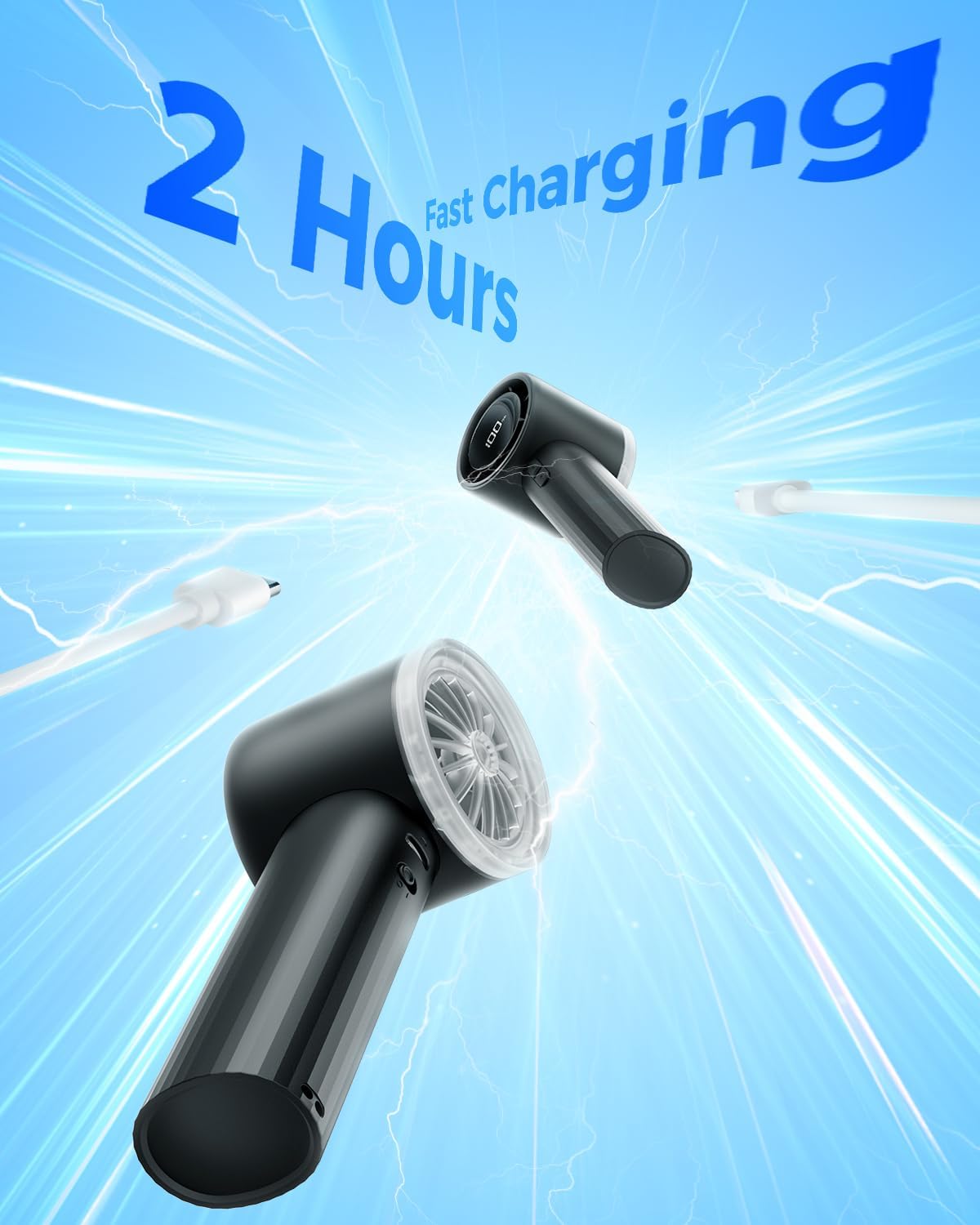 Sweetfull Portable Handheld Fan - Rechargeable Mini Turbo Fan with Flashlight & Digital Display | Black