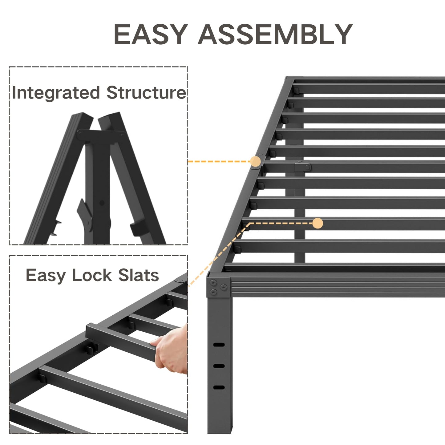 COMASACH Twin Size Bed Frame 16" Tall Heavy Duty, Metal Platform Bed Frame,Sturdy Steel Frame,No Box Spring Needed,Noise-Free,Easy Assembly