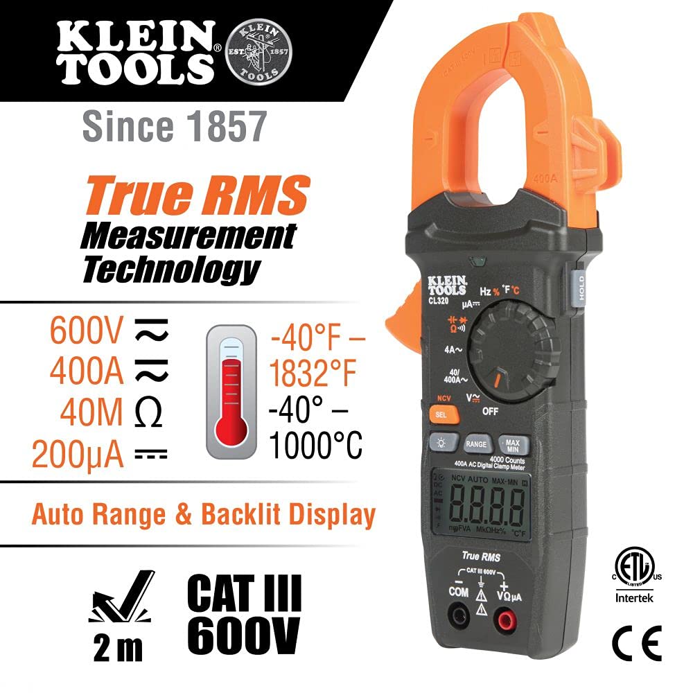 Klein Tools CL320KIT HVAC Kit for HVAC Testing; Digital Clamp Meter, Non-Contact Voltage Tester, and Infrared/Probe Thermometer & Rare-Earth Magnetic Hanger no Strap