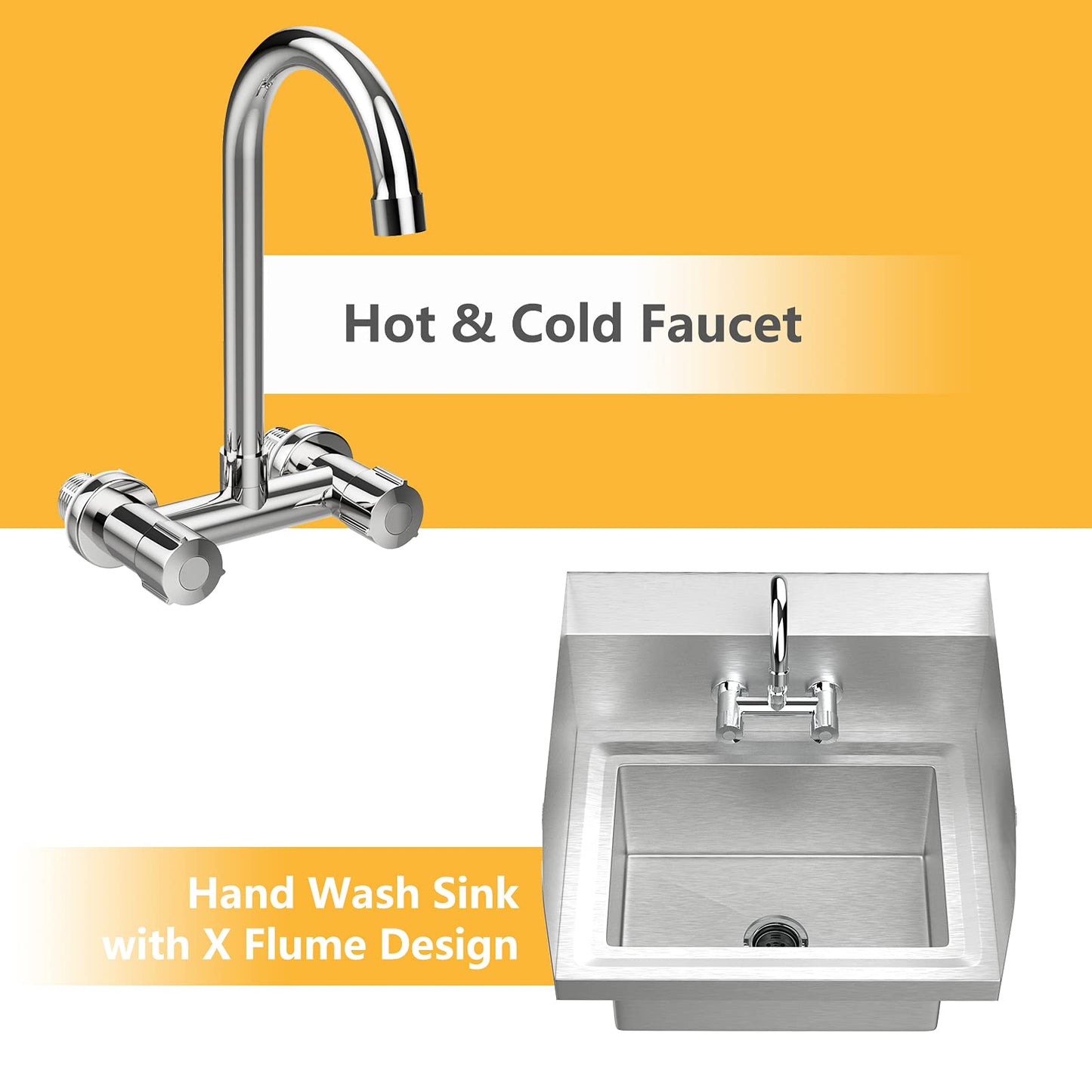 Bonnlo Upgraded Commercial Hand Wash Stainless Steel Prep/Bar Sink with Side Splash Guard - Wall Mount Utility Sink Hand Washing Basin with Faucet for Commercial Restaurant RV Kitchen