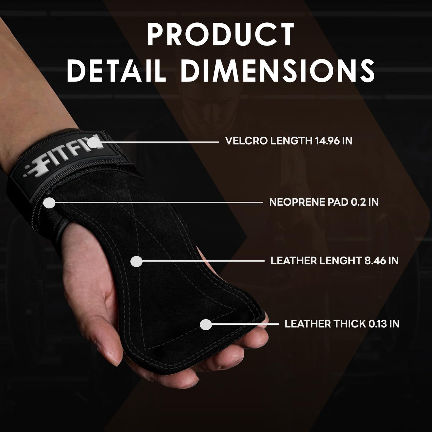 FITFIV Weight Lifting Wrist Strap, Double Leather Weightlifting Wrist Straps for Gym Strength Training, Neoprene Padded Wrist Wraps - for Men & Women (Pair)
