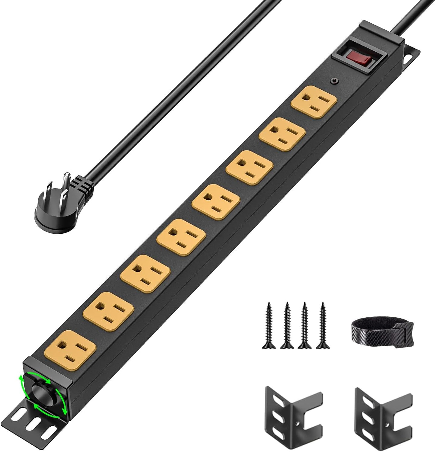 CRST 8 360 2100 15Amp/1875W 6FT 14AWG Outlet Heavy Duty Rotating Mountable Power Strip, Joules Surge Protector Power