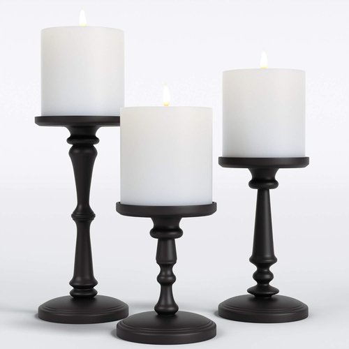 Matte Black Candle Holders Set of 3 - Stylish Metal Holders for Pillar & LED Candles - 6, 8 & 10 Inch Tall