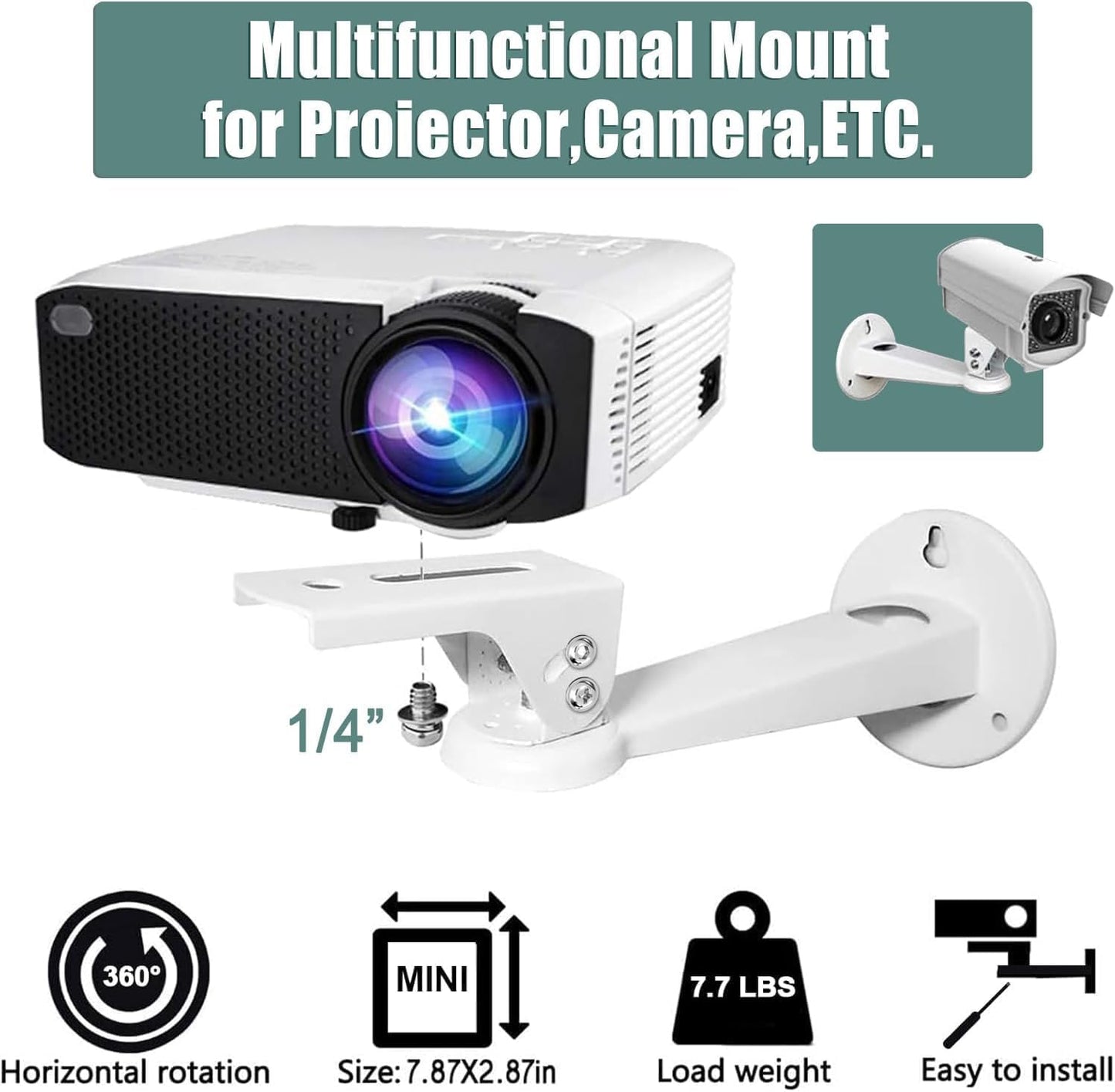2-Be-Best 360 11 lbs 7.8 inch Mini Projector Wall Mount Adjustable Rotation Projecter Wall Mount Holder