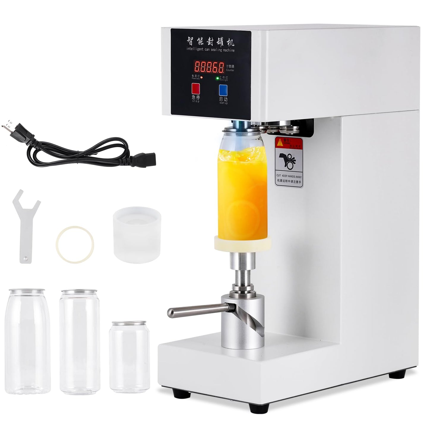 JIAWANSHUN 180W Commercial Soda Can Sealer with LCD Counter, 4.5"-6.7" Height Adjustable Seaming Machine for Soda/Aluminum/Tin Cans, 2.2" Diameter Plastic Can Sealer