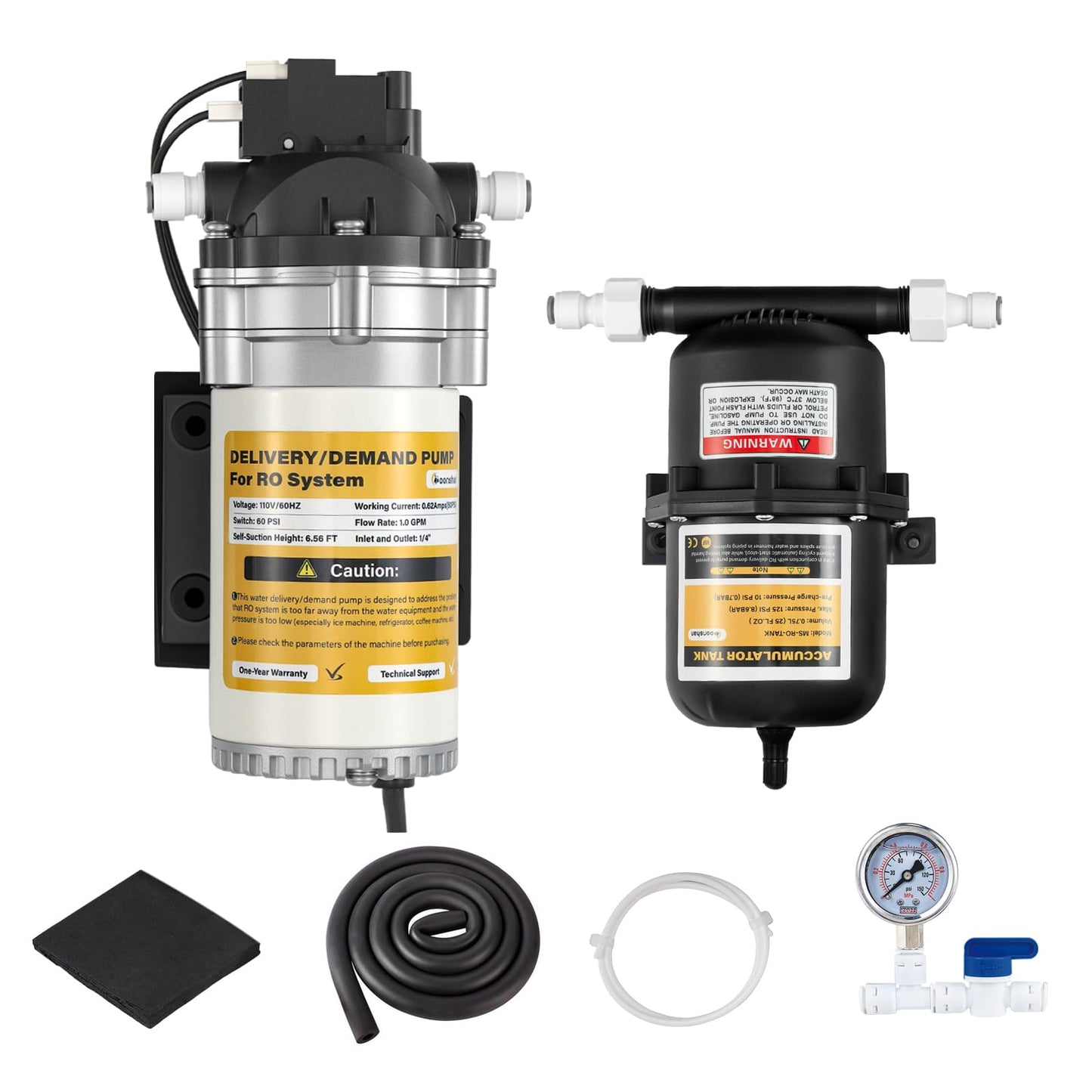 Moonshan RO Delivery Demand Pump with Pressurized Accumulator Tank 110V Quiet Water Booster Pump for RO Delivery System 1/4’’ Quick Connection (5800)