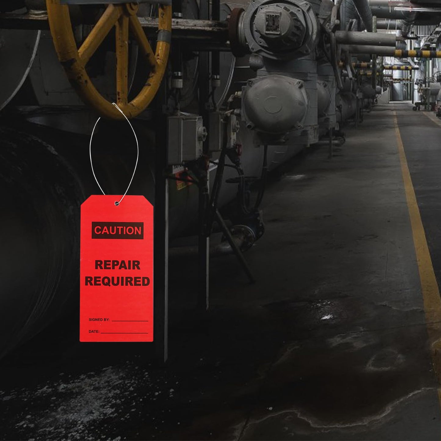 50 pcs Repair Require Tags with Pre-Attach Wire,PVC Plastic Maintenance Required Tags