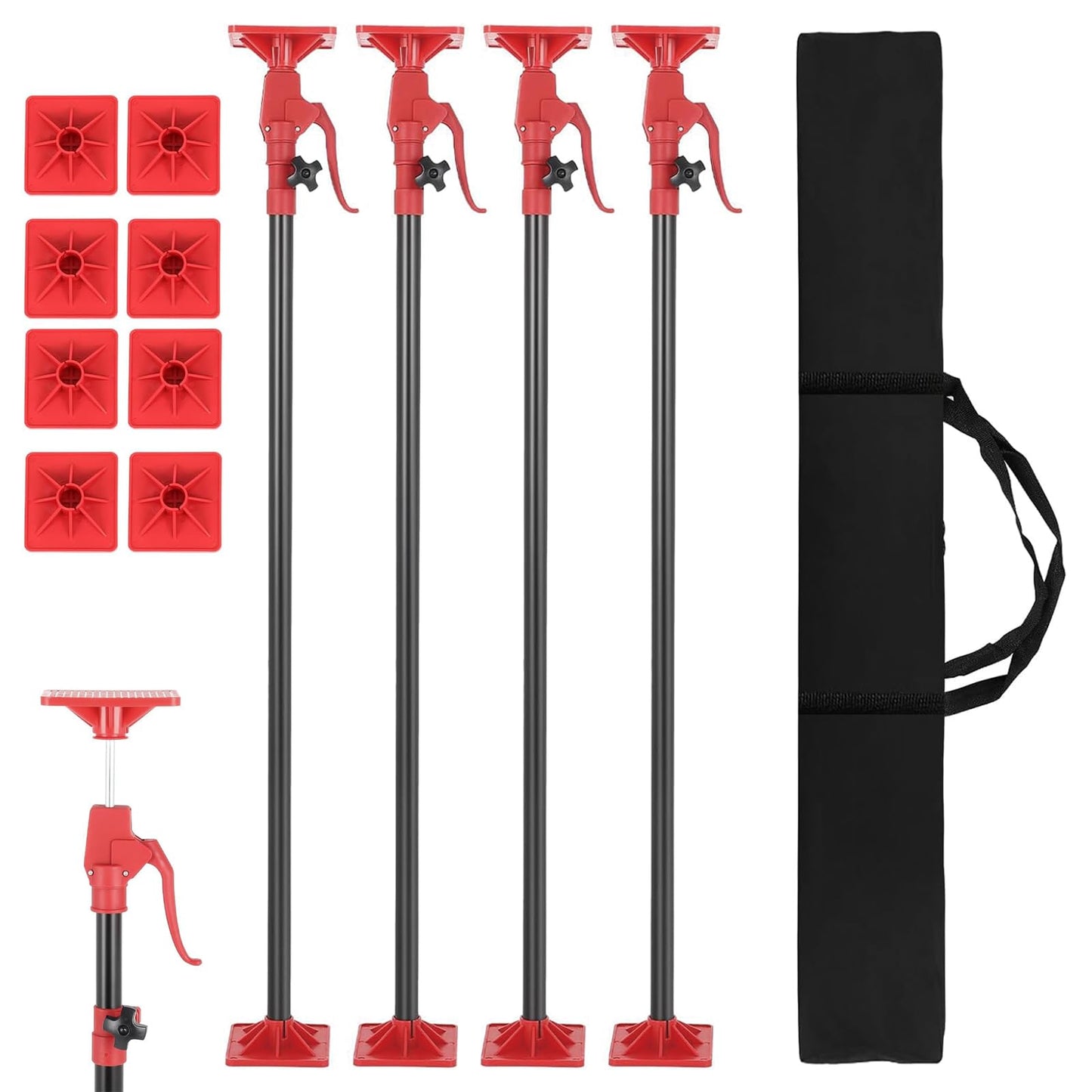 4 Pack Cabinet Jack Support Pole, 45"-114" Telescopic Cabinet Support Pole, Adjustable 3rd Hand Support Pole with 154 Lbs Load Capacity for Installing Cabinet, Lifting Drywall, Cargo Bars