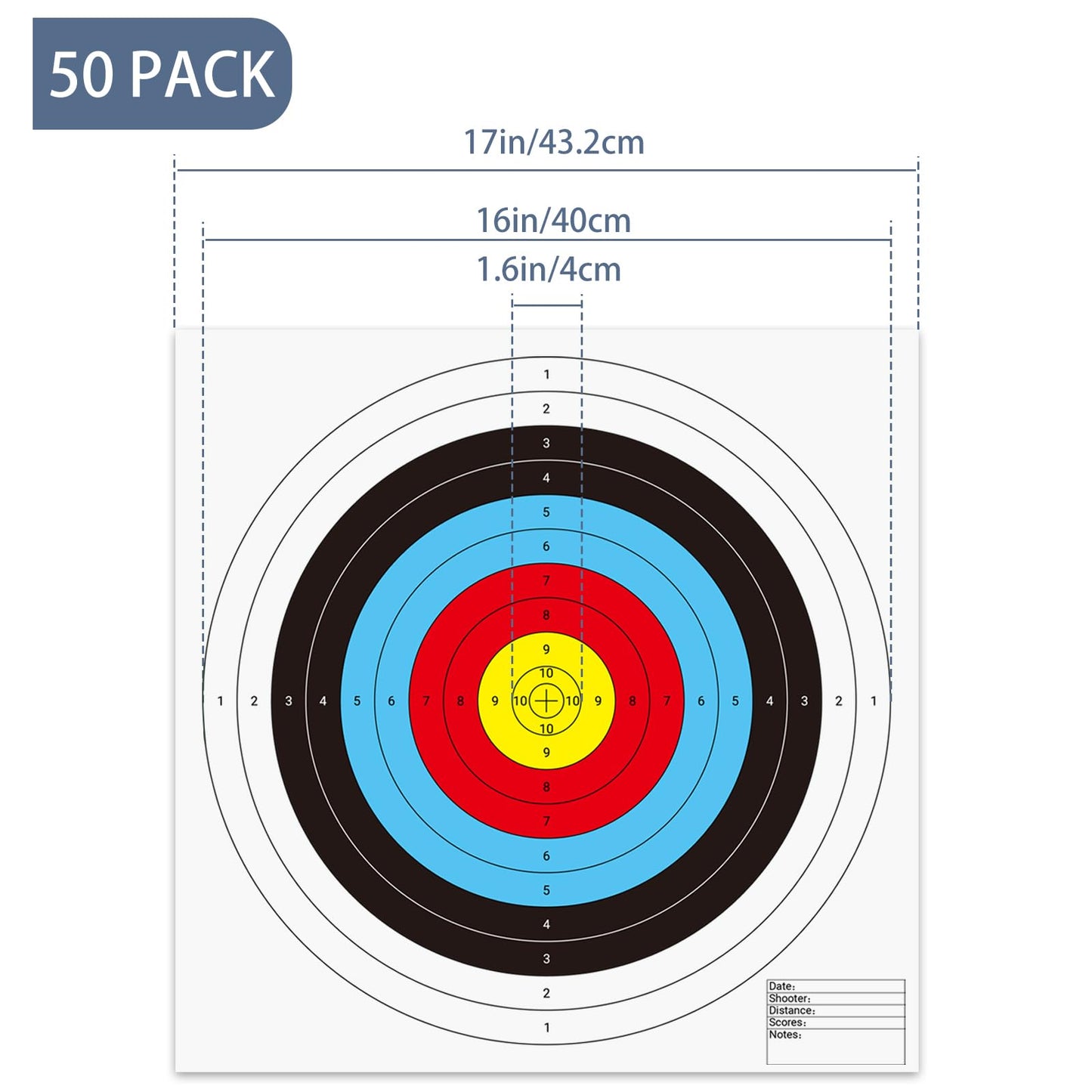 suituts 50Pcs Bullseye Paper Shooting Targets for Range, Archery Targets Paper 16x16 inch 10 Ring Bow and Arrow Targets for Backyard Targets Paper for Practice & Shooting