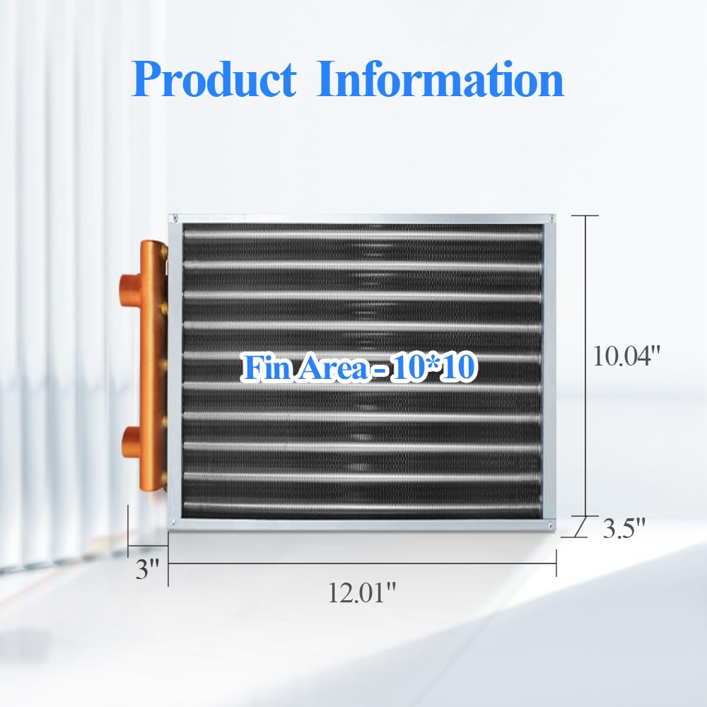 Water to Air Heat Exchanger 10x10 with 1" Copper Ports for Outdoor Wood Furnaces, Residential Heating and Cooling, and Forced Air Heating